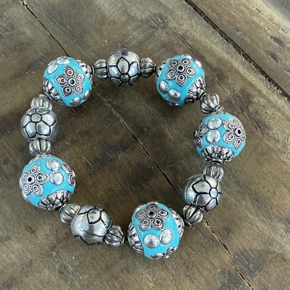 Silver and Blue Beaded Bracelet